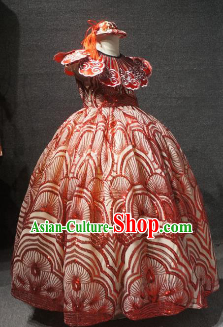 Traditional Chinese Catwalks Performance Red Dress Compere Stage Show Costume for Kids