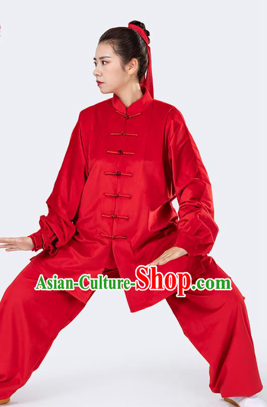 Traditional Chinese Tai Chi Competition Red Velvet Outfits Martial Arts Stage Performance Costumes for Women