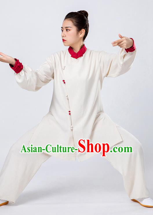 Top Tai Chi Kung Fu Beige Outfits Chinese Traditional Martial Arts Competition Costumes for Women
