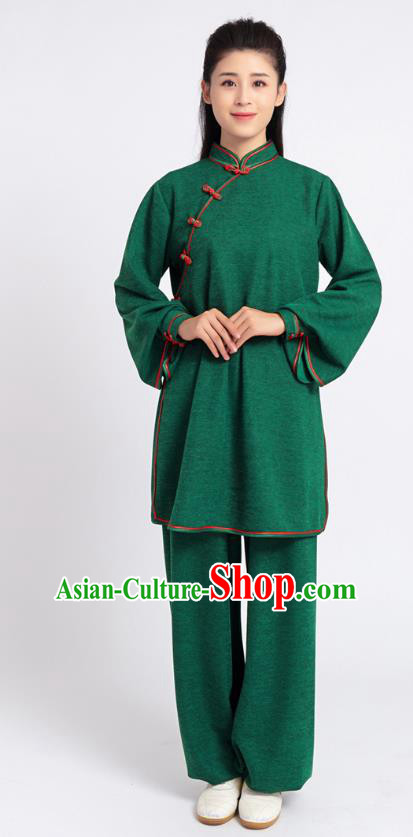 Top Chinese Tai Chi Kung Fu Green Outfits Traditional Martial Arts Competition Costumes for Women
