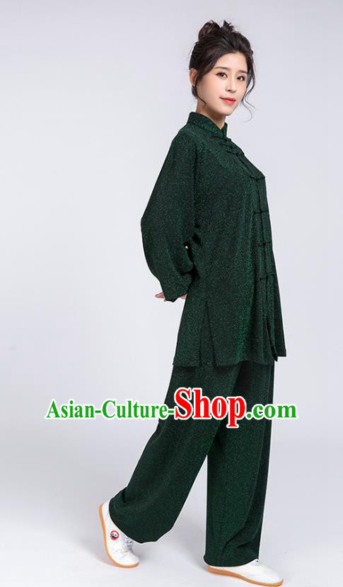 Top Chinese Tai Chi Training Green Outfits Traditional Kung Fu Martial Arts Competition Costumes for Women