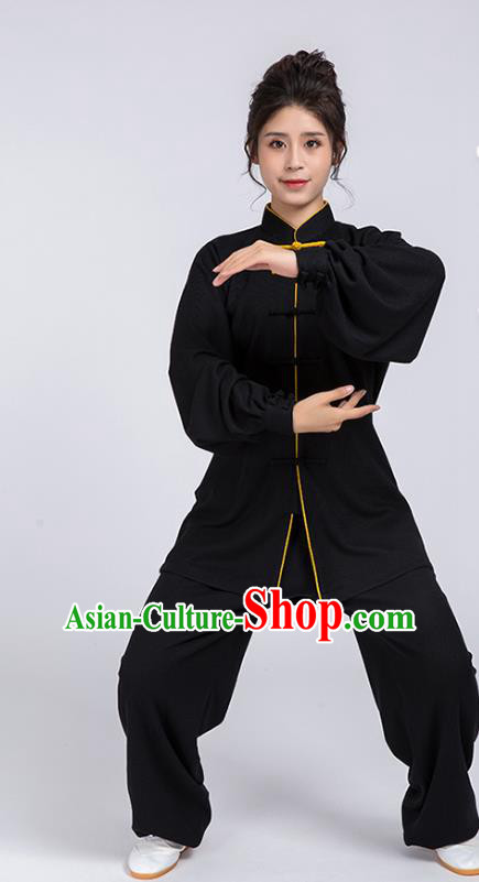 Top Chinese Tai Chi Chuan Training Black Outfits Traditional Kung Fu Martial Arts Competition Costumes for Women