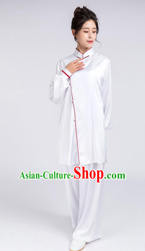 Top Chinese Martial Arts Red Edge Outfits Traditional Tai Chi Kung Fu Training Costumes for Women