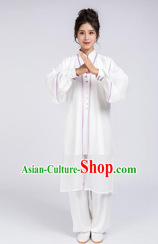 Top Chinese Martial Arts Lilac Edge Outfits Traditional Tai Chi Kung Fu Training Costumes for Women