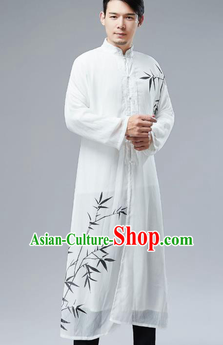 Top Chinese Tang Suit Ink Painting Bamboo Robe Traditional Republic of China Kung Fu Costumes for Men