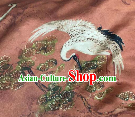 Chinese Traditional Crane Pine Design Pattern Orange Silk Fabric Cheongsam Gambiered Guangdong Gauze Drapery