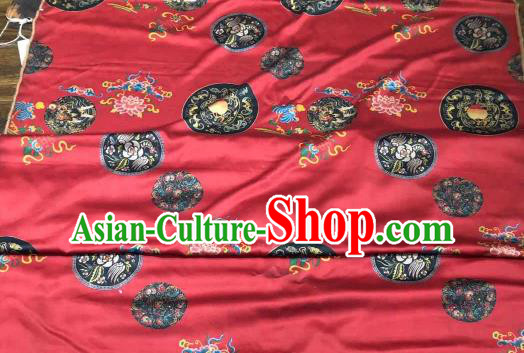 Chinese Traditional Peach Peony Design Pattern Red Silk Fabric Cheongsam Gambiered Guangdong Gauze Drapery