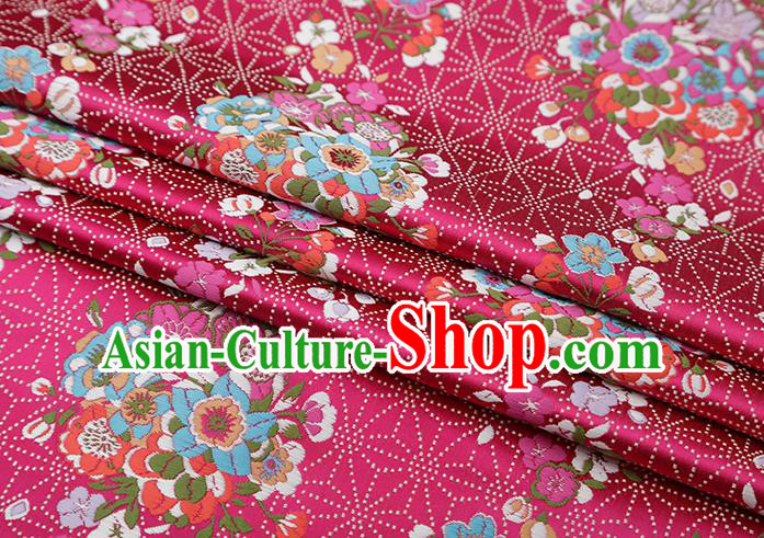 Chinese Traditional Snowflake Flowers Pattern Rosy Brocade Fabric Cheongsam Satin Tapestry Drapery