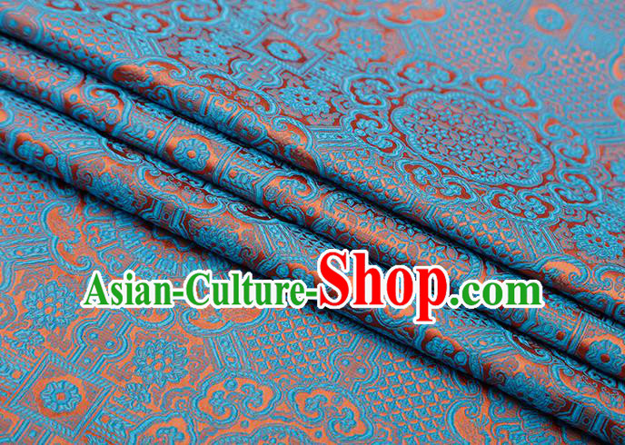Chinese Traditional Avalokitesvara Pattern Lake Blue Brocade Fabric Cheongsam Satin Tapestry Drapery