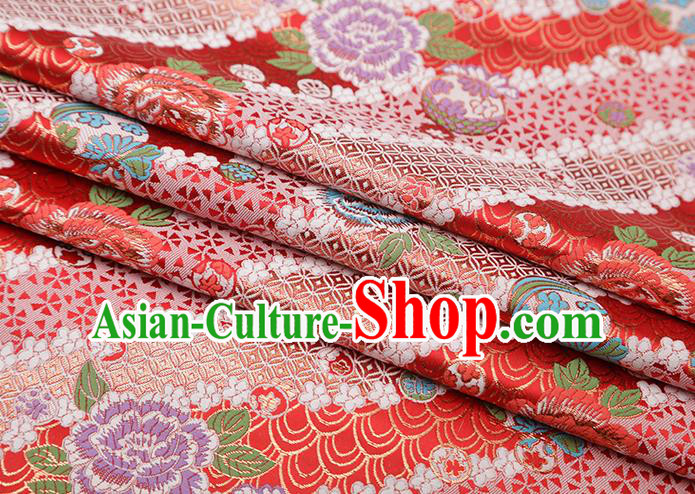Chinese Traditional Peony Pattern Red Brocade Fabric Cheongsam Satin Tapestry Drapery