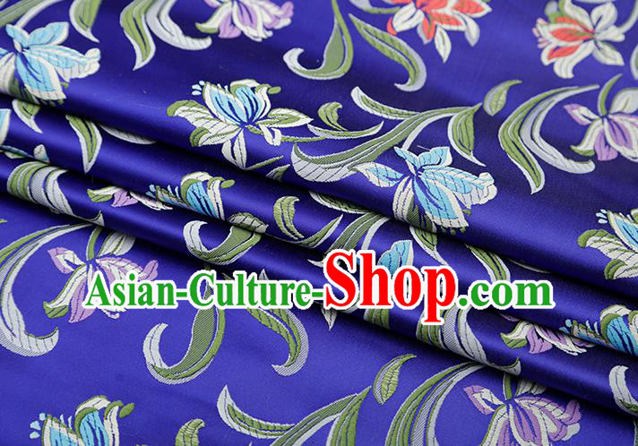 Chinese Traditional Daffodil Pattern Royalblue Brocade Fabric Cheongsam Satin Tapestry Drapery