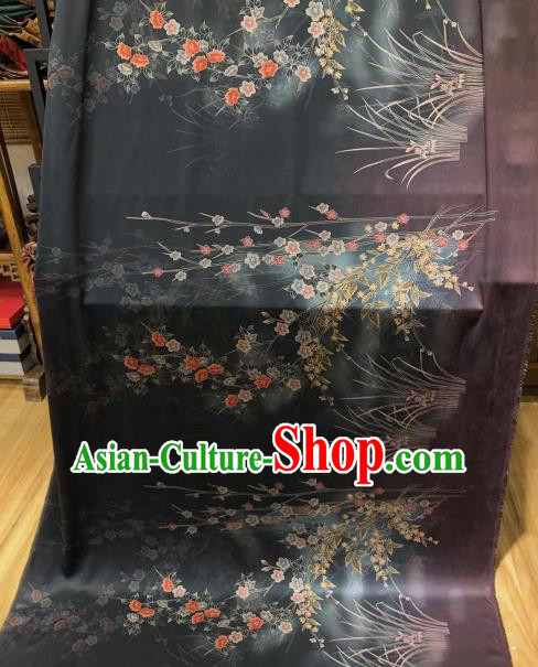 Chinese Traditional Primrose Design Pattern Black Silk Fabric Cheongsam Gambiered Guangdong Gauze Drapery