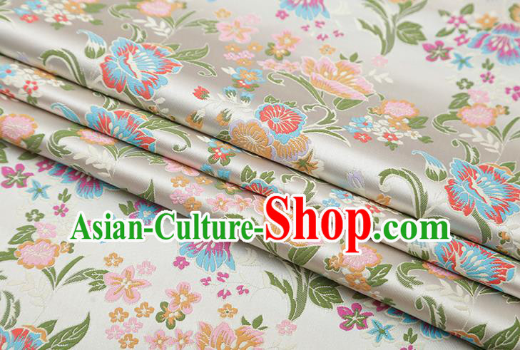Chinese Traditional Phalaenopsis Pattern White Brocade Fabric Cheongsam Satin Tapestry Drapery