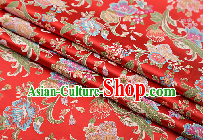 Chinese Traditional Phalaenopsis Pattern Red Brocade Fabric Cheongsam Satin Tapestry Drapery