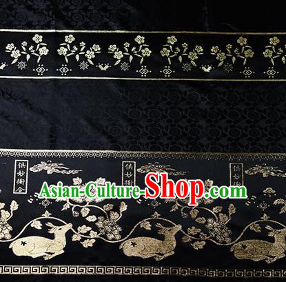 Chinese Traditional Flowers Deer Pattern Design Black Brocade Fabric Hanfu Dress Satin Tapestry Drapery
