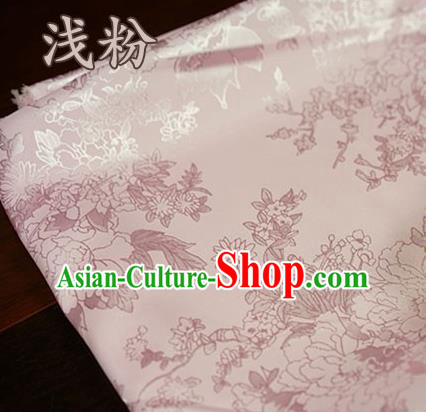 Chinese Traditional Peony Pattern Design Light Pink Brocade Fabric Hanfu Dress Satin Tapestry Drapery