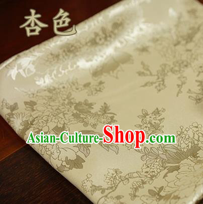 Chinese Traditional Peony Pattern Design Apricot Brocade Fabric Hanfu Dress Satin Tapestry Drapery