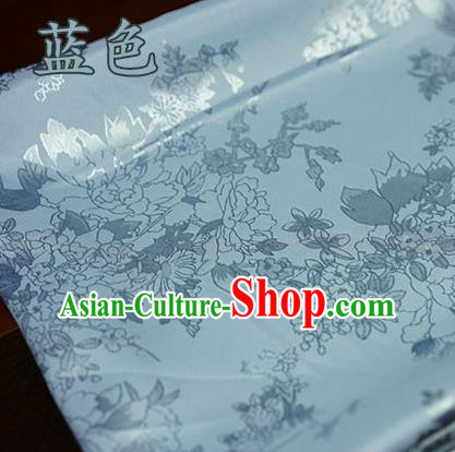 Chinese Traditional Peony Pattern Design Light Blue Brocade Fabric Hanfu Dress Satin Tapestry Drapery