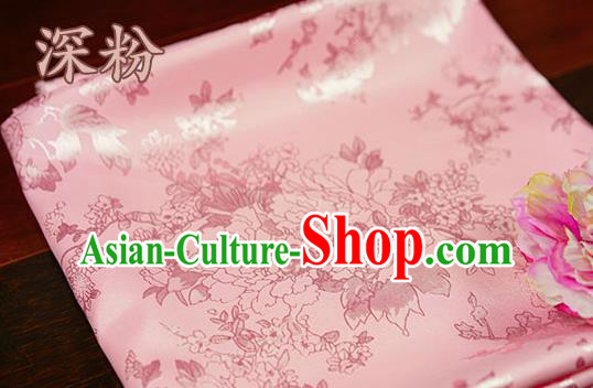 Chinese Traditional Peony Pattern Design Pink Brocade Fabric Hanfu Dress Satin Tapestry Drapery