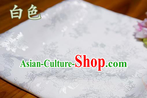 Chinese Traditional Peony Pattern Design White Brocade Fabric Hanfu Dress Satin Tapestry Drapery
