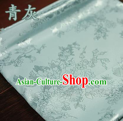 Chinese Traditional Peony Pattern Design Green Brocade Fabric Hanfu Dress Satin Tapestry Drapery