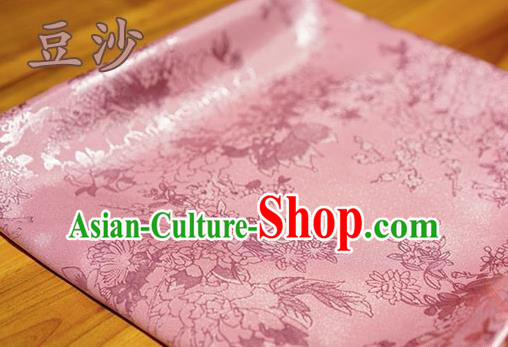 Chinese Traditional Peony Pattern Design Deep Pink Brocade Fabric Hanfu Dress Satin Tapestry Drapery