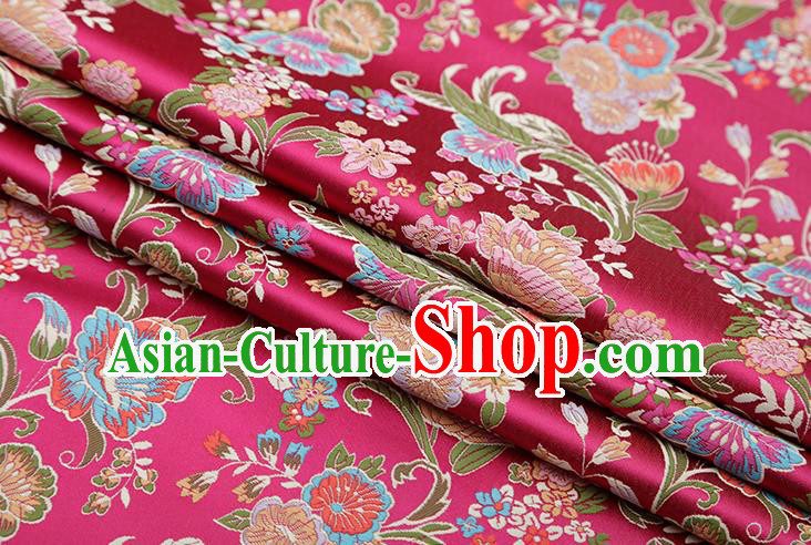Chinese Traditional Phalaenopsis Pattern Rosy Brocade Fabric Cheongsam Satin Tapestry Drapery