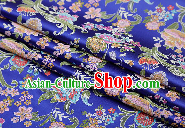 Chinese Traditional Phalaenopsis Pattern Royalblue Brocade Fabric Cheongsam Satin Tapestry Drapery