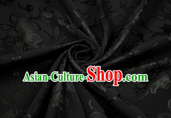 Chinese Traditional Magnolia Pattern Design Black Brocade Fabric Hanfu Dress Satin Drapery