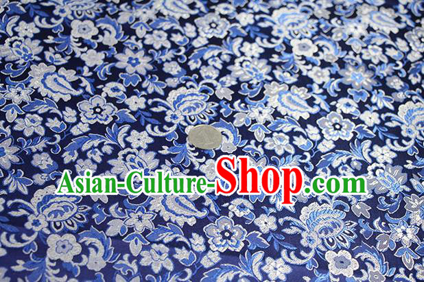 Chinese Traditional Flowers Pattern Design Navy Brocade Fabric Hanfu Dress Satin Drapery