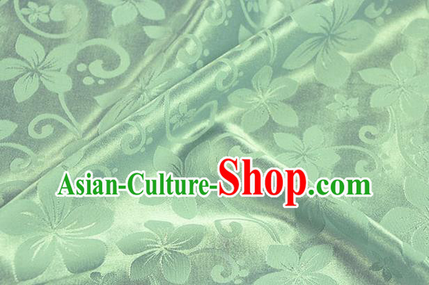Chinese Traditional Peach Flowers Pattern Design Green Brocade Fabric Hanfu Dress Satin Drapery