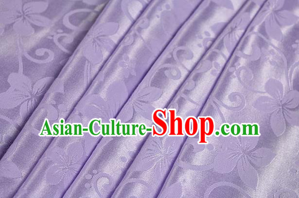 Chinese Traditional Peach Flowers Pattern Design Lilac Brocade Fabric Hanfu Dress Satin Drapery