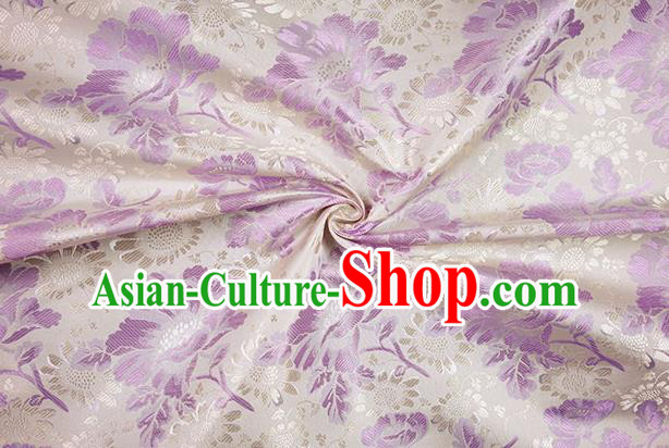 Chinese Traditional Purple Daisy Pattern Design Brocade Fabric Hanfu Dress Satin Drapery