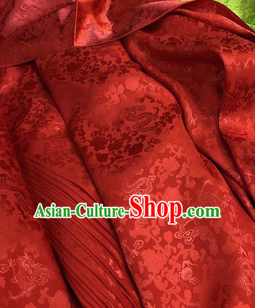 Chinese Traditional Jacquard Dragon Design Pattern Red Silk Fabric Cheongsam Mulberry Silk Drapery