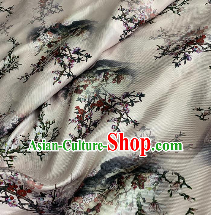 Chinese Traditional Mangnolia Design Pattern White Silk Fabric Cheongsam Mulberry Silk Drapery