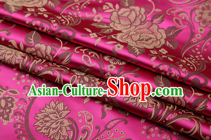 Chinese Traditional Twine Peony Lotus Pattern Rosy Brocade Fabric Cheongsam Tapestry Drapery