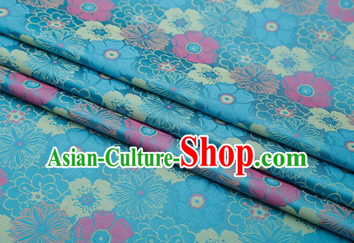 Chinese Traditional Lotus Leaf Pattern Blue Brocade Fabric Cheongsam Tapestry Drapery