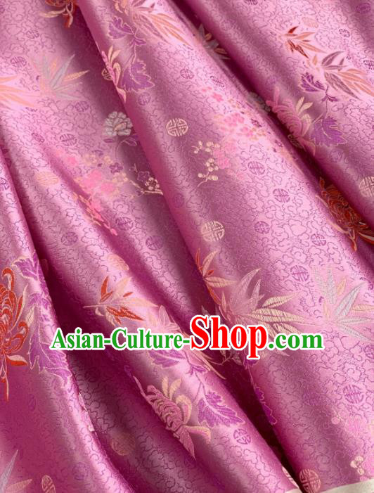 Chinese Classical Chrysanthemum Bamboo Pattern Design Pink Silk Fabric Asian Traditional Hanfu Brocade Material
