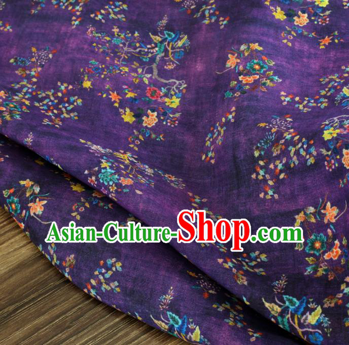 Chinese Traditional Flowers Design Pattern Purple Ramie Fabric Cheongsam Ramee Drapery