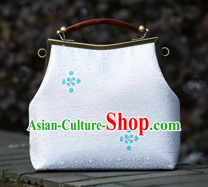 Chinese Traditional White Brocade High Bag Handmade Plum Pattern Cheongsam Handbag for Women