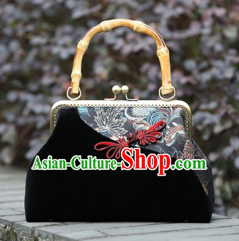 Chinese Traditional Plum Blossom Pattern Black Brocade Bag Handmade Cheongsam Pleuche Handbag for Women