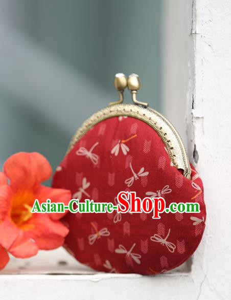 Chinese Traditional Dragonfly Pattern Red Brocade Wallet Handmade Cheongsam Handbag for Women