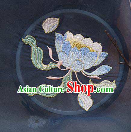 Chinese Traditional Embroidered Epiphyllum Navy Cloth Applique Accessories Embroidery Patch