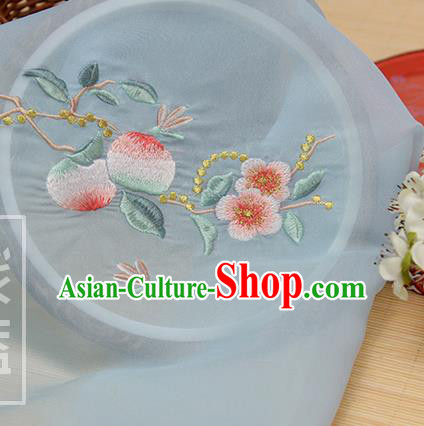 Chinese Traditional Embroidered Peach Flower Light Blue Chiffon Applique Accessories Embroidery Patch