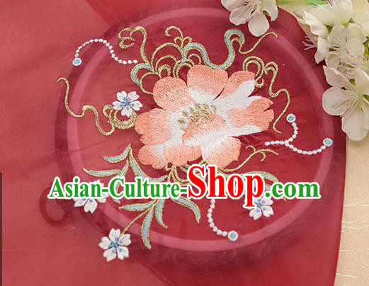 Chinese Traditional Embroidered Floral Wine Red Chiffon Applique Accessories Embroidery Patch