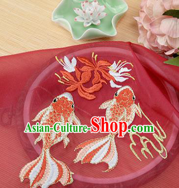 Chinese Traditional Embroidered Goldfish Red Chiffon Applique Accessories Embroidery Patch