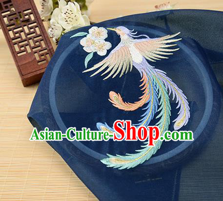 Chinese Traditional Embroidered Phoenix Navy Chiffon Applique Accessories Embroidery Patch
