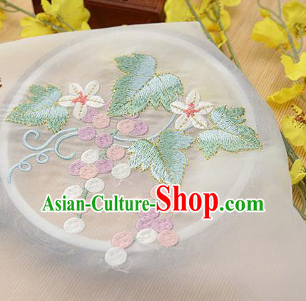 Chinese Traditional Embroidered Grape Leaf White Chiffon Applique Accessories Embroidery Patch