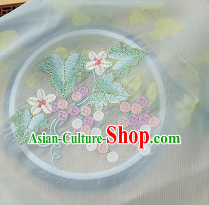 Chinese Traditional Embroidered Grape Leaf Light Blue Chiffon Applique Accessories Embroidery Patch