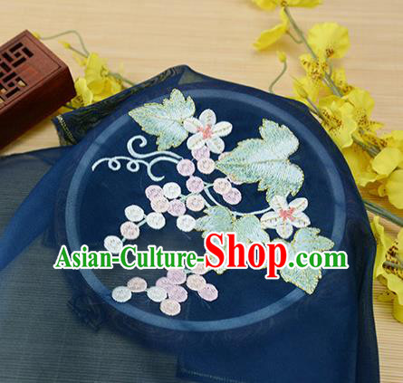 Chinese Traditional Embroidered Grape Leaf Navy Chiffon Applique Accessories Embroidery Patch